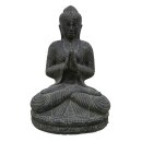 Buddha-Figur sitzend "Begrüßung", 45 cm, Steinfigur, Garten-Deko, schwarz antik, frostfest