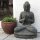Buddha-Figur sitzend "Begrüßung", 45 cm, Steinfigur, Garten-Deko, schwarz antik, frostfest