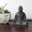 Sitzende Buddha-Statue "Japan", 21 cm, Garten-Deko, schwarz antik, frostfest