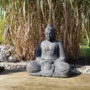 Sitzende Buddha-Statue &quot;Japan&quot;, 82 cm, Garten-Deko, schwarz antik, frostfest