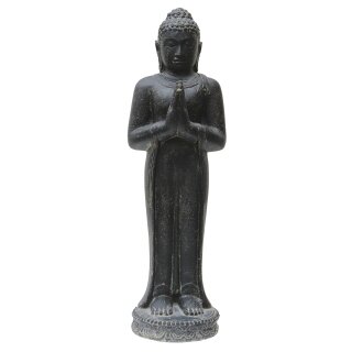 Buddha-Figur "Begrüßung", stehend, 80 cm, Steinfigur, Garten-Deko, schwarz antik, frostfest