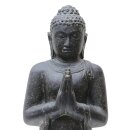 Standing Buddha statue "greeting", 80 cm, stone figure, garden deco, black antique, frost-proof