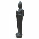 Buddha-Figur "Begrüßung", stehend, 150 cm, Steinfigur, Garten-Deko, schwarz antik, frostfest