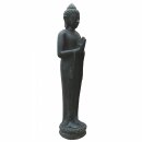 Standing Buddha figure "greeting", 150 cm, garden deco, black antique, frost-proof