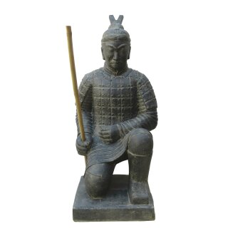 Kneeling Chinese warrior, terracotta army, 100 cm, stone figure, cast stone, garden deco statue, black antique, frost-proof
