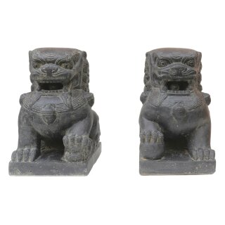 Chinese stone guardian lions, "Fu Dogs", 60 cm, black antique, stone figure, garden decoration (pair)