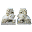 Chinese stone guardian lions, "Fu Dogs", 60 cm, white antique, stone figure, garden decoration (pair)