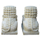 Chinese stone guardian lions, "Fu Dogs", 60 cm, white antique, stone figure, garden decoration (pair)