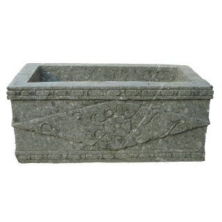 Stone trough, plant container "Vence" 75 cm, with ornaments, hand carved from lava stone (basanite), garden deco, frost-proof