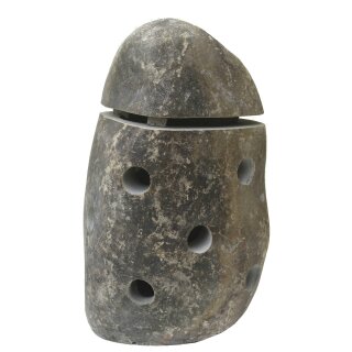 Stone lantern with holes, H 40 - 45 cm, hand carved from riverstone
