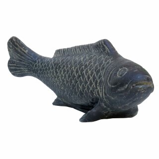 Koi-Fisch, Steinfigur, 40 cm, Teich- und Garten-Deko, schwarz antik, frostfest