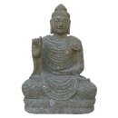 Buddha Statue &quot;Vitarka&quot;, Rad der Lehre, sitzend, 75 cm, Steinfigur aus Lavastein, Garten-Deko, frostfest