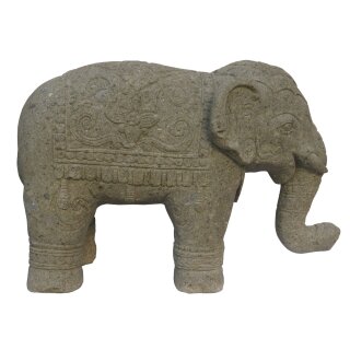 Elephant with elaborate carving, L 100 cm, hand carved from basanite