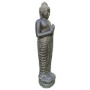 Standing Buddha "greeting", H 158 cm, black antique