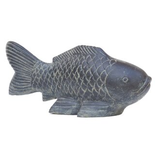 Koi fish, stone figure, 40 cm, pond- and garden decoration, antique black / white, frost-proof