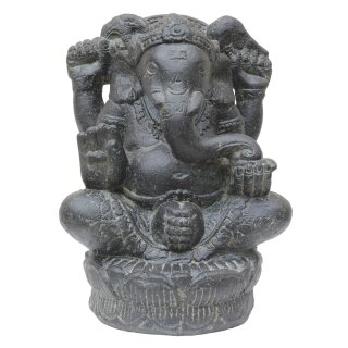 Sitting Ganesha statue, 40 cm, stone figure, garden deco, black antique, frost-proof