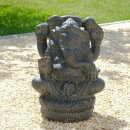 Sitting Ganesha statue, 40 cm, stone figure, garden deco, black antique, frost-proof